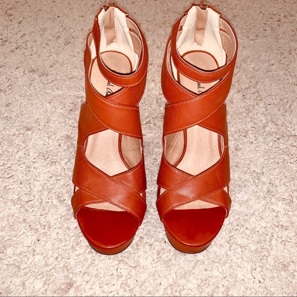 5” Brown Platform Leather Heels - Size 9.5 - Picture 3 of 4